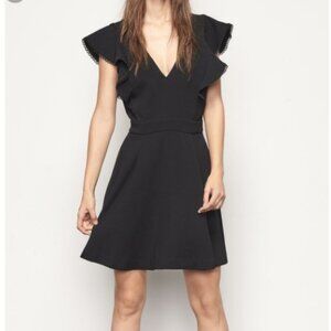 ba&sh Black Lady Dress Oskia Deep V-neck Ruffle Sleeve Fit & Flare Mini Dress S